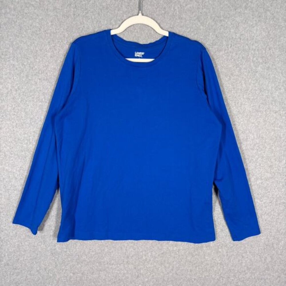 Lands End Shirt Womens Large Blue Cotton Basic Everyday Casual Base Layer Under
